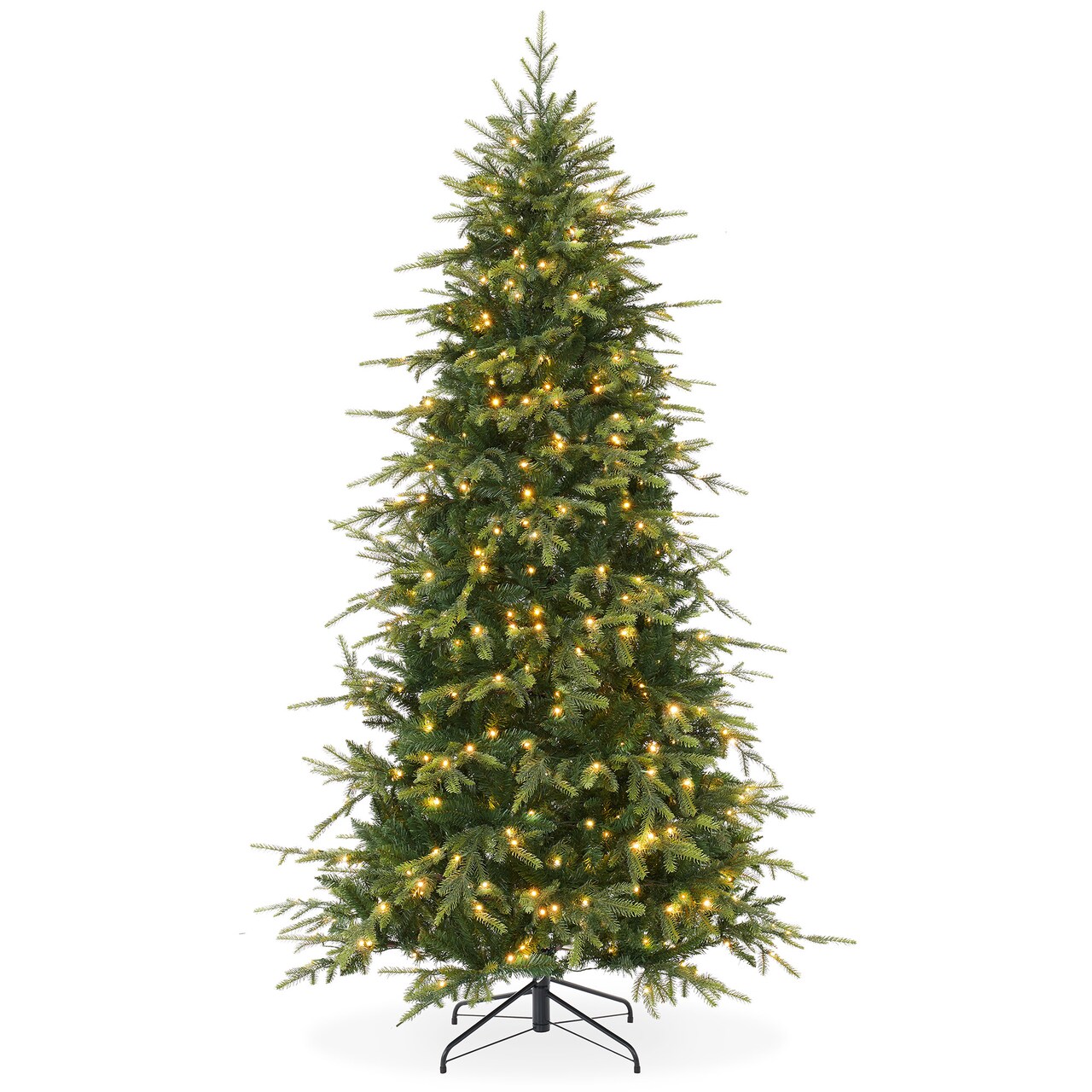 Casafield Pre-Lit Slim Aspen Fir Christmas Tree with White & Multicolored LED Lights, Realistic Artificial Noble Fir with Metal Stand